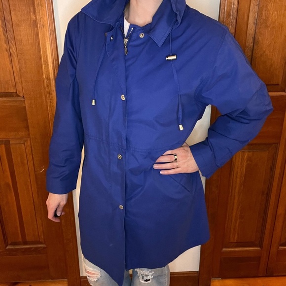 Vintage London Fog Blue Rain Trench Coat Hood Preppy Old Money Dopamine Gorpcore - Picture 2 of 12